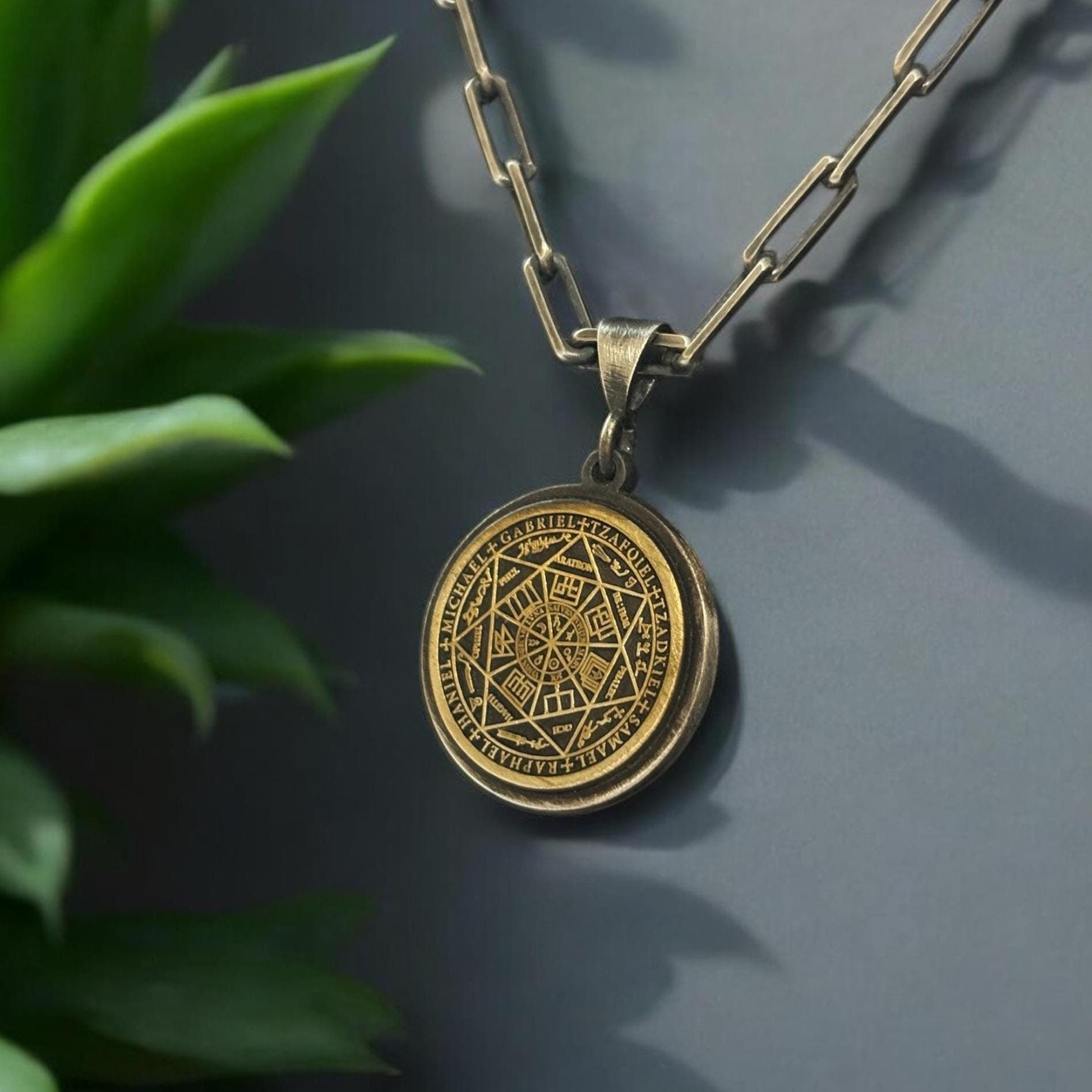 Collana dei Sette Arcangeli, Ciondolo Gabriele Guardiano, Medaglione Talismano Uomo, Sigillo dei Sette Catena Donna, Ciondolo Moneta di Salomone Prote
