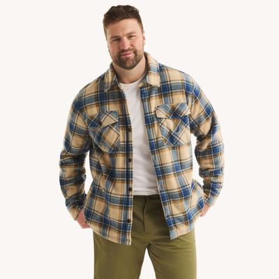 Nautica Men's Big & Tall Plaid Faux Shearling Shirt 164 (Khaki Tent), 3XLT
