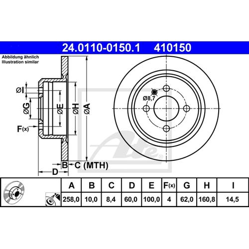 ATE Bremsensatz-Hinterachse Bremsensatz, Scheibenbremse hinten rechts links voll 258mm für BMW 34216755407 34211121879 34211159253 IJZJSGK8N2