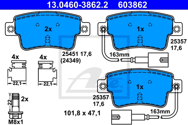 ATE Bremsensatz-Vorn und hinten SG00000E0U Bremsensatz, Scheibenbremse vorne rechts links belüftet 305mm für JEEP FIAT VAUXHALL OPEL 569097 93167282 7 Image