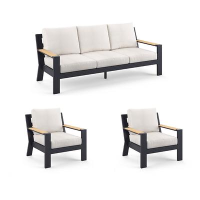 Calhoun 3-pc. Sofa Set with Two Lounge Chairs in Matte Black Aluminum - Standard, Moss - Frontgate