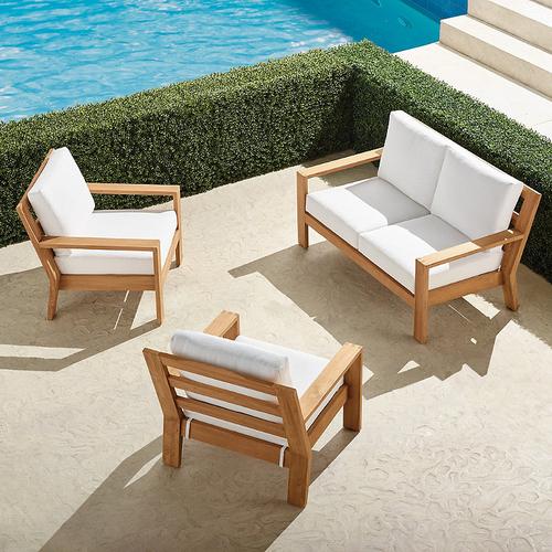 Calhoun 3-pc. Loveseat Set in Natural Teak - Standard, Vista Boucle Alabaster - Frontgate