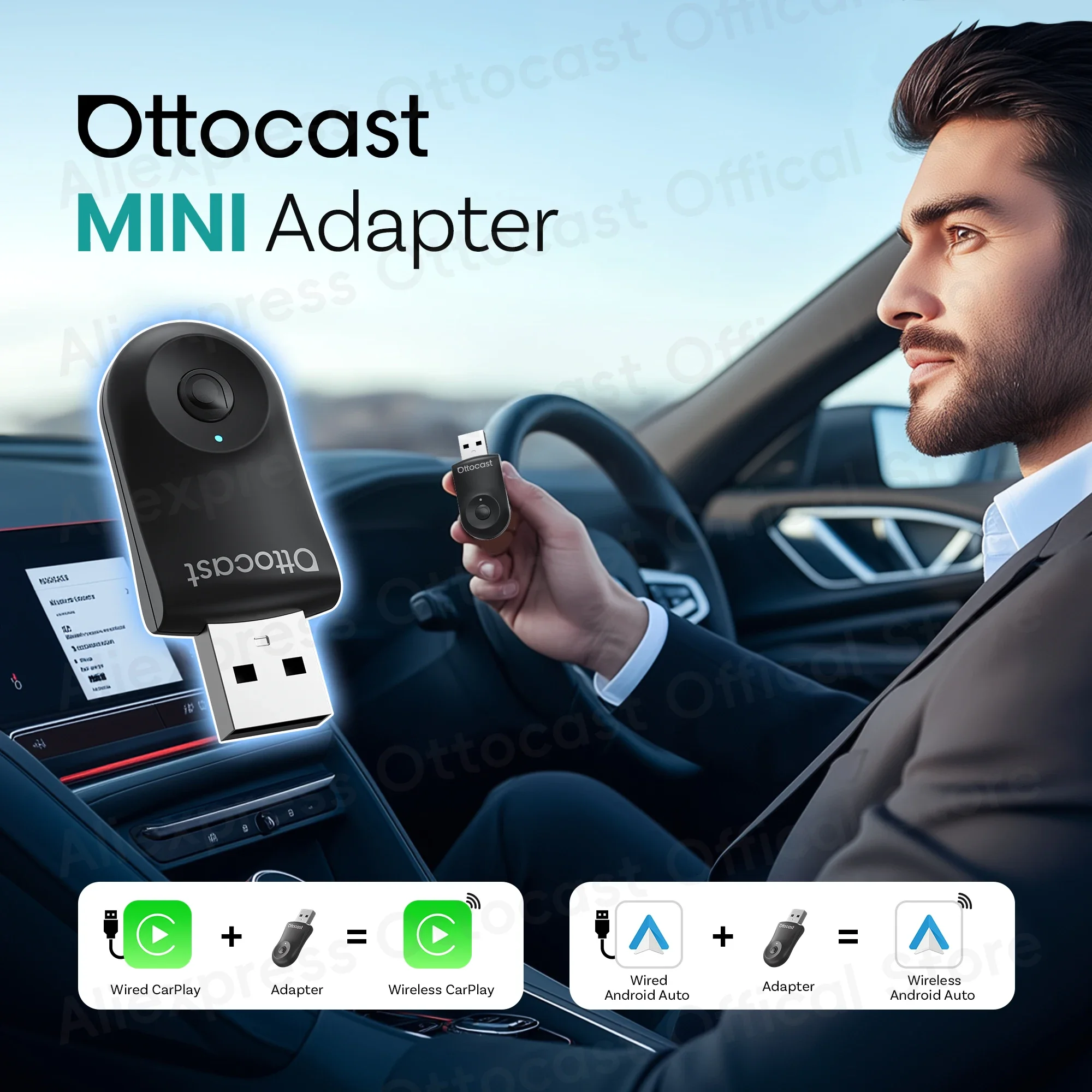 2026 Neuer OTTOCAST MINI Kabelloser Android Auto CarPlay Adapter Box Bluetooth Auto-Zubehör für iPhone für Samsung Google Phone Image
