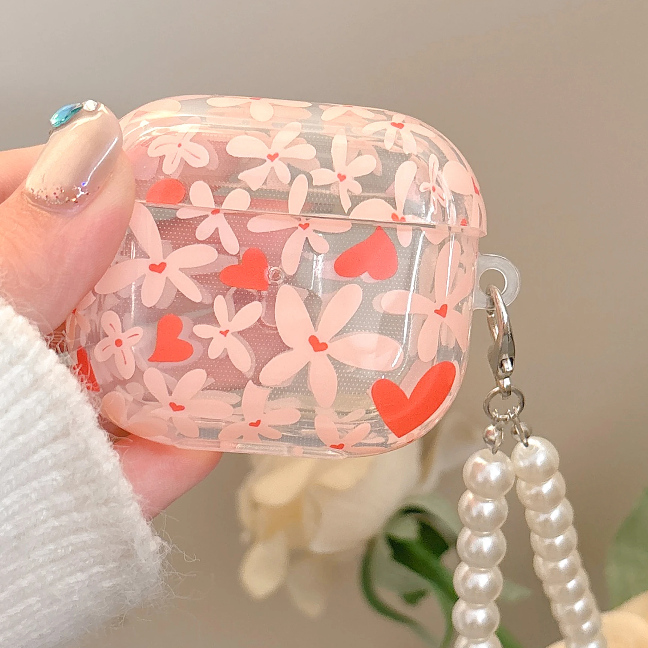 Kopfhörer-Schutzhülle mit Muschelmuster und Rosenherz-Muster für AirPods Pro/Airpod 3/AirPods 2/AirPods Pro 2/AirPods 4-Hülle Image