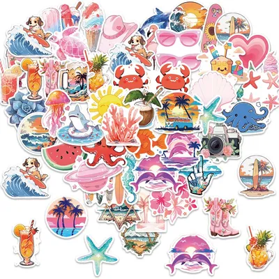 50PCS Cartoon Sommer Sonnenschein Strände Graffiti Aufkleber für Fahrrad Hand Konto Federmäppchen Image