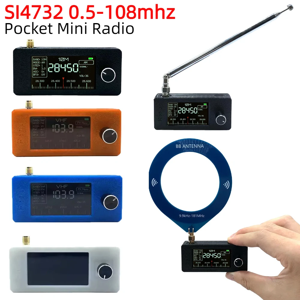 SI4732 0,5–108 MHz tragbares Radio LSB USB AM FM Pocket Mini Radio 1,9 Zoll IPS-Bildschirm All-Band-Radioempfänger mit Antenne HF SW Image