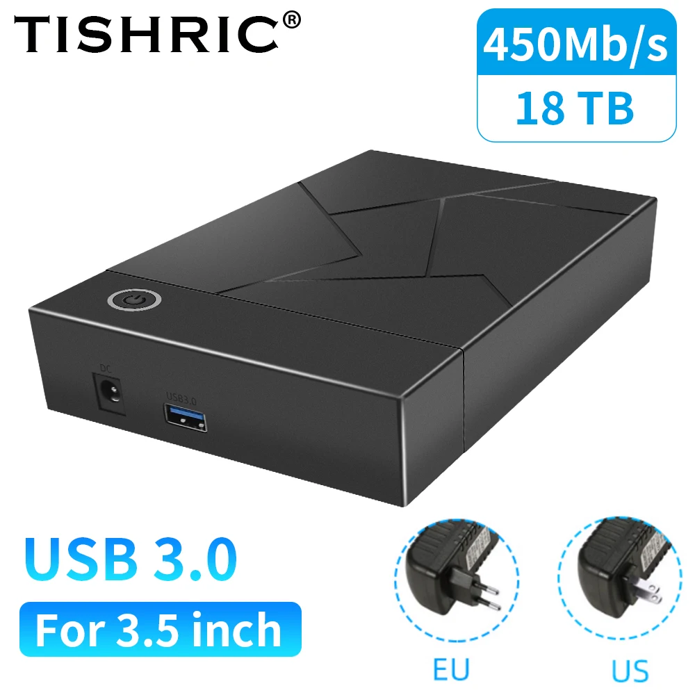 TISHRIC 2,5 3,5 Zoll externes Festplattengehäuse HDD SSD SATA zu USB 3.0 Adapter 2,5" 3,5" Festplattengehäuse 450Mb/s für Gaming Image
