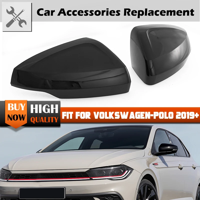 Copertura Dello Specchio Retrovisore Per VW Polo MK6 AW GTI 2019-2023 Sinistra Destra Gloss Nero Lato Ala Tappo Dello Specchio Auto Repalcement Accessori