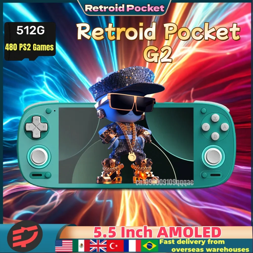 Console de jeu vidéo portable rétro Retroid Pocket G2 Gen 2 RPG2, lecteur vidéo, écran AMOLED 5,5 pouces, Adreno A22, Android 15, 512 Go, PSP, PS2
