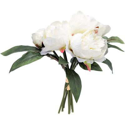Spetebo - Pfingstrosen Strauß künstlich 30 cm - creme weiß - Deko Blumenstrauß gebunden - Strauß Image