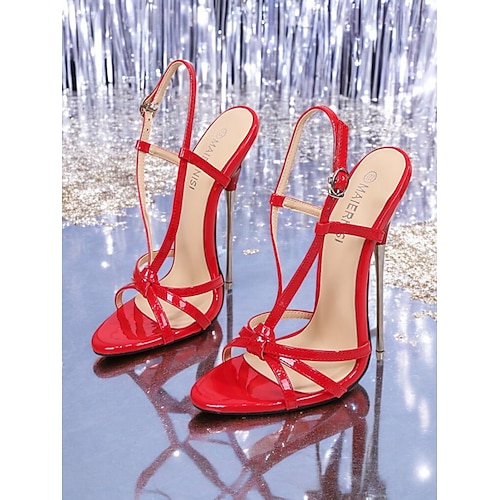rote Riemchen-Stilettos aus Lackleder – sexy Nachtclub- und Party-Sandalen für Damen Image