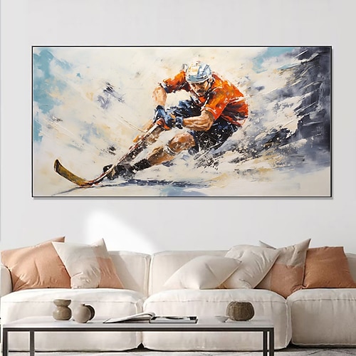 handgefertigtes Ölgemälde auf Leinwand, Wandkunst, Dekoration, modernes abstraktes Sportthema, Pferdesport, Rennen, Fußball, Skifahren, für Zuhause, Büro, Hotel, Club, Dekor, gerolltes, rahmenloses, Image