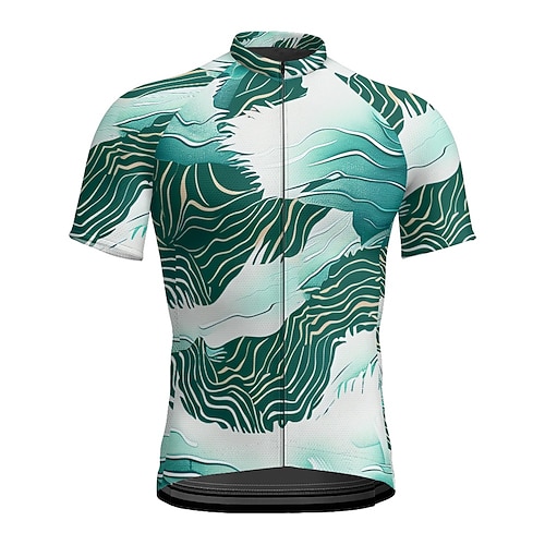 Herren Radtrikot Blatt Kurzarm Fahhrad T-Shirt Trikot mit 3 Gesäßtaschen Mountainbike MTB Schnelltrocknend Anatomisches Design Feuchtigkeitsableitend Atmungsaktiv Sport Waldgrün Marinenblau Dunkelgrün Image