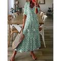 Damen Langes Kleid Maxikleid Boho-Kleid Druckkleid Schößchen Kleider Romantisch Modern Puffärmel Täglich Ferien Strand Lässiger Schnitt Grafik Blume Halbarm V Ausschnitt Rosa Blau Purpur Grün Sommer