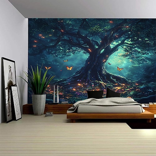 Baum des Lebens Landschaft hängender Wandteppich Mural Kunst Großer Wandteppich Mural Dekoration Fotohintergrund Teppich Vorhang Heim Schlafzimmer Wohnzimmer Dekoration Image