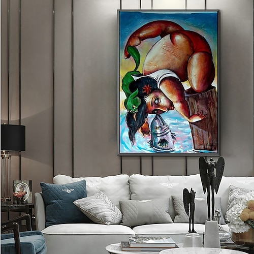 handgefertigtes Ölgemälde auf Leinwand, Wandkunst, Dekoration, abstrakte Figur im Picasso-Stil, Cartoon für Kinderzimmer, Heimdekoration, gerolltes, rahmenloses, ungedehntes Gemälde Image