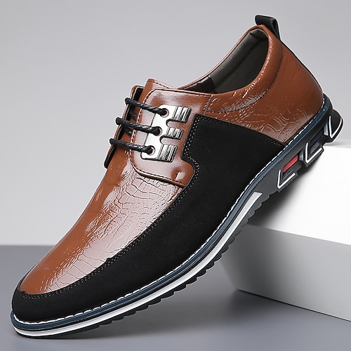 Herren-Derby-Schnürschuhe aus Leder mit Krokoprägung und schwarzem Wildleder, stilvolle sportliche Sohle für Freizeit und Business Casual Image