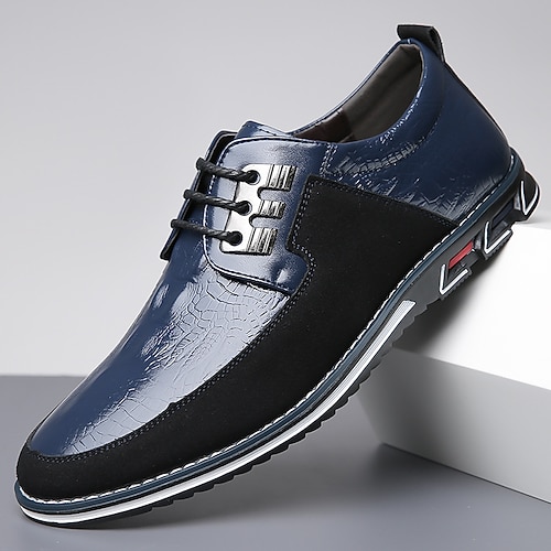 Herren-Derby-Schnürschuhe aus Leder mit Krokoprägung und schwarzem Wildleder, stilvolle sportliche Sohle für Freizeit und Business Casual Image