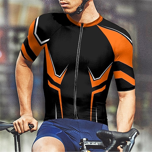 Herren Radtrikot Geometrisch Kurzarm Fahhrad T-Shirt Trikot mit 3 Gesäßtaschen Mountainbike MTB Schnelltrocknend Anatomisches Design Feuchtigkeitsableitend Atmungsaktiv Sport Gelb Rot Blau Bekleidung Image