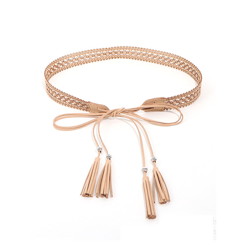 Women's Boho Lace-Up Tassel Belt – Vintage Hollow-Out Faux Suede Waist Belt, Adjustable Wide Cinch Belt for Dresses, Festivals Casual Outfits