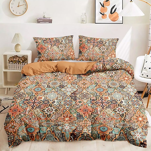 Mandala Bohemian Bettbezug Komplettgröße Bettwäsche Set Baumwoll Bett Sets Steppdeckenbezug Weicher leichter Bettdeckenbezug mit 2 Kissenbezügen für Sommer Frühling Vintage Ethnisch Image