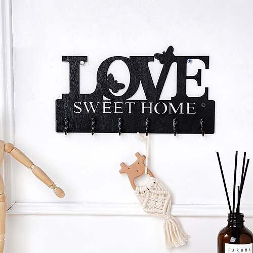 wandmontierter Briefhakenständer – neuartige Holzplatte mit Metallhaken für Schlüssel, Reinigungsutensilien Aufbewahrung, dekorativer Hänge-Organizer für Bad, Küche Speisekammer Image