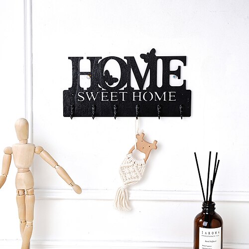 wandmontierter Briefhakenständer – neuartige Holzplatte mit Metallhaken für Schlüssel, Reinigungsutensilien Aufbewahrung, dekorativer Hänge-Organizer für Bad, Küche Speisekammer Image