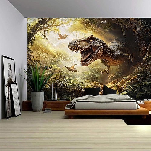 Ein Wald Dinosaurier Wandteppich Wandkunst große Wandteppich Wandbild Dekor Fotografie Hintergrund Decke Vorhang Haus Schlafzimmer Wohnzimmer Dekoration Image