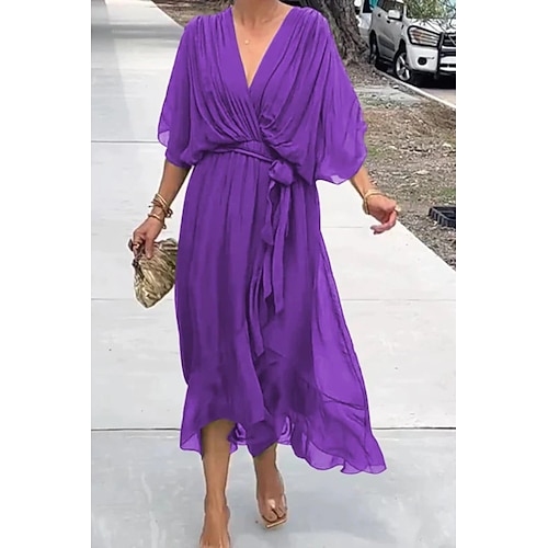 Per donna Abito Midi Abito da Cocktail Abito da invitata a nozze Vestito in Chiffon Abito Estivo Moda Manica a pipistrello Ferie Data Uscire Vestibilità regolare Semplice Mezza Manica Scollo a V Blu