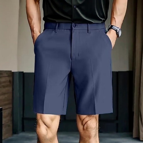 Herren Shorts Kurze Hosen Kleid-Shorts Bermudas Tasche Gerade geschnitten Glatt Komfort Kein Eisen Knielänge Formal B¨¹ro Geschäft Modisch Strassenmode Schwarz Marineblau Image