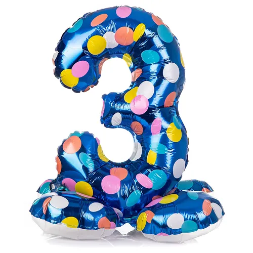 Ballon chiffre ""3"", tenant debout, à pois