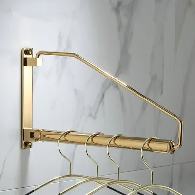Tuqiu Wall Clothing Hanger Holder Folding Clothes Drying Rack Brass Gold Clothing Hanger Organizer