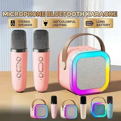 K12 Wireless Bluetooth Speaker Multifunction with 2 Microphone RGB Portable Music Player Karaoke