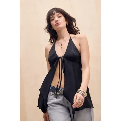 UO Catie Flyaway Top - Black XS at Urban Outfitters