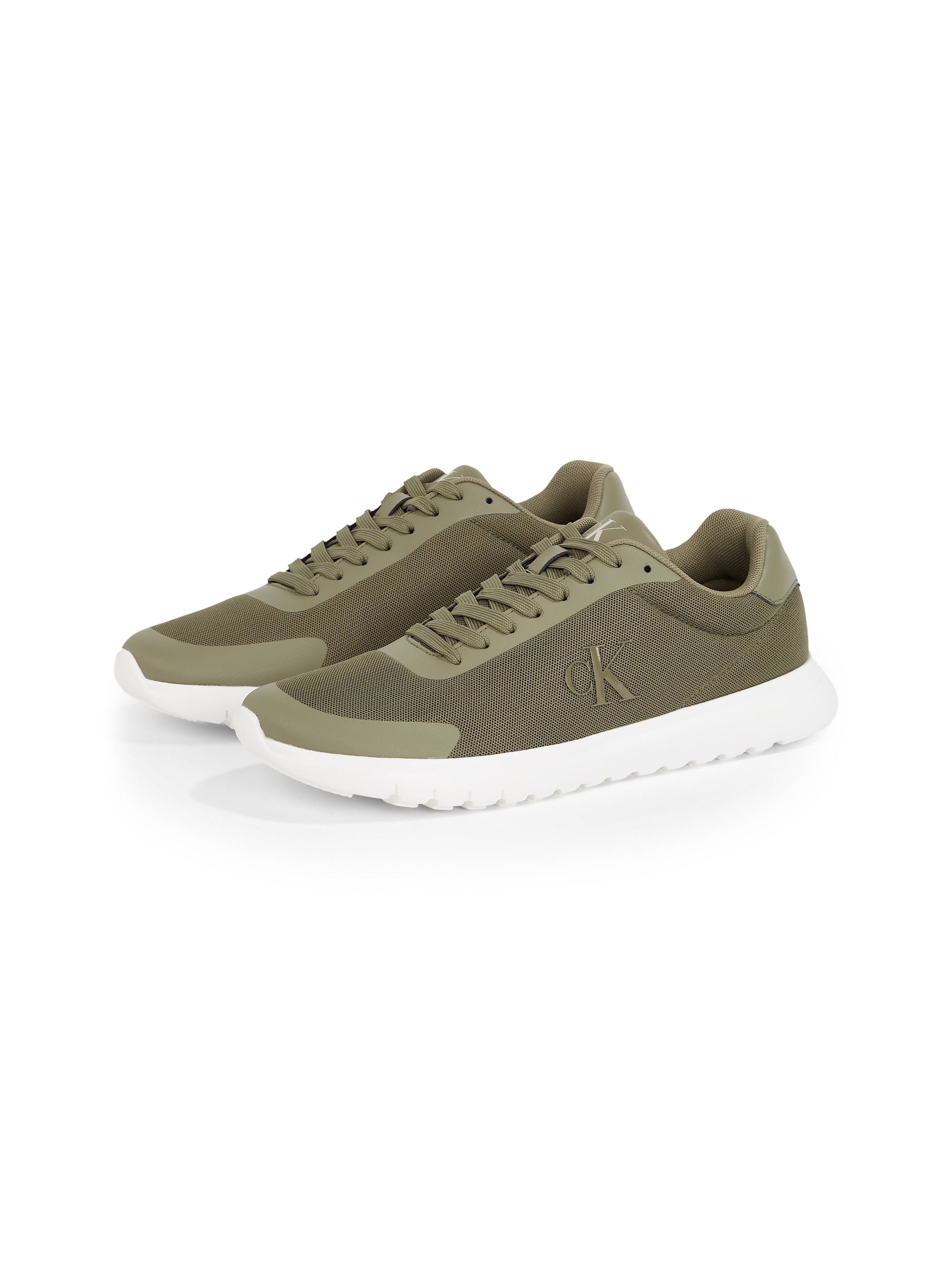 Sneaker CALVIN KLEIN JEANS "3 EVA RUNNER MESH", Herren, Gr. 39, grün (khaki, beige), Lederimitat, Textil, Schuhe Sneaker, Freizeitschuh, Halbschuh, Schnürschuh mit Kontrastbesatz