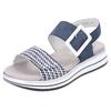 Keilsandalette REMONTE "ELLE-Collection", Damen, Gr. 42, blau (dunkelblau, weiß), Lederimitat, Textil, casual, Schuhe, Sommerschuh, Sandale, Komfortschuh mit praktischen Klettverschlüssen