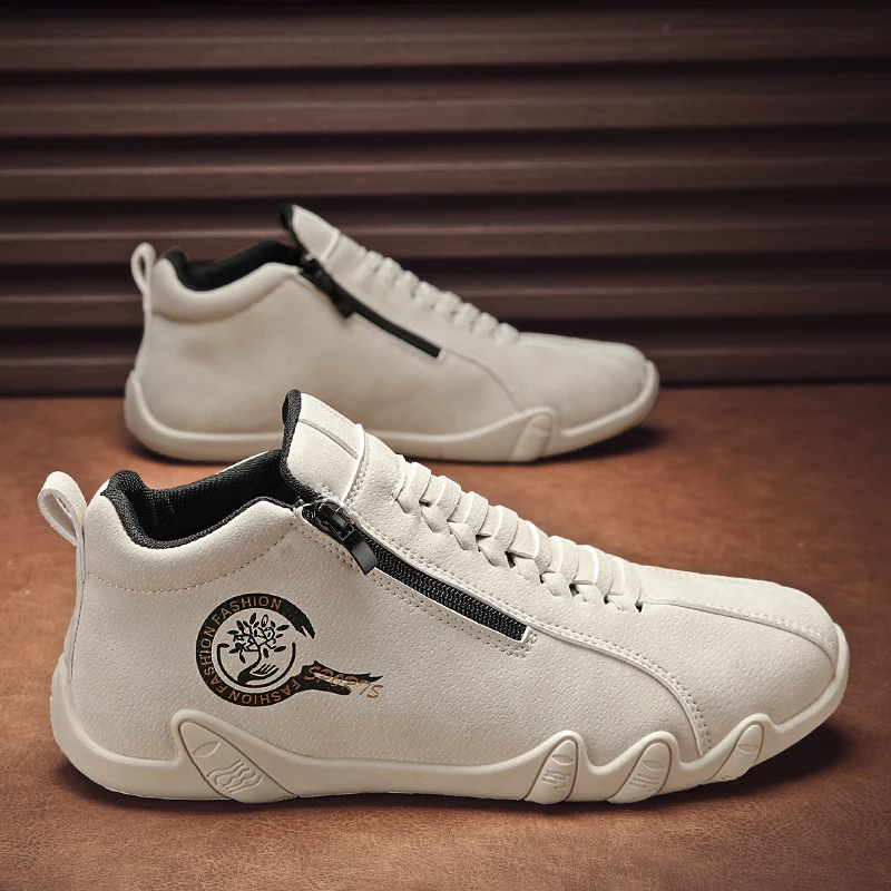 Herren-Freizeitschuhe, seitlicher Reißverschluss, kurze Stiefel, vielseitige flache Schuhe, unten, Trbottomyy, modische Pu-Leder-Herrenschuhe, Frühling, geeignet für Outdoor-Sportarten