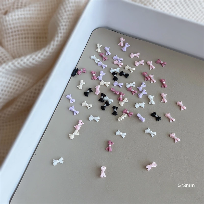 20 Stück Mini Bowtie Nagel Charms Französisch Perle Schleife Nägel Strass 3D Mischfarbe Harz Nail Art Dekorationen DIY Maniküre Zubehör Image