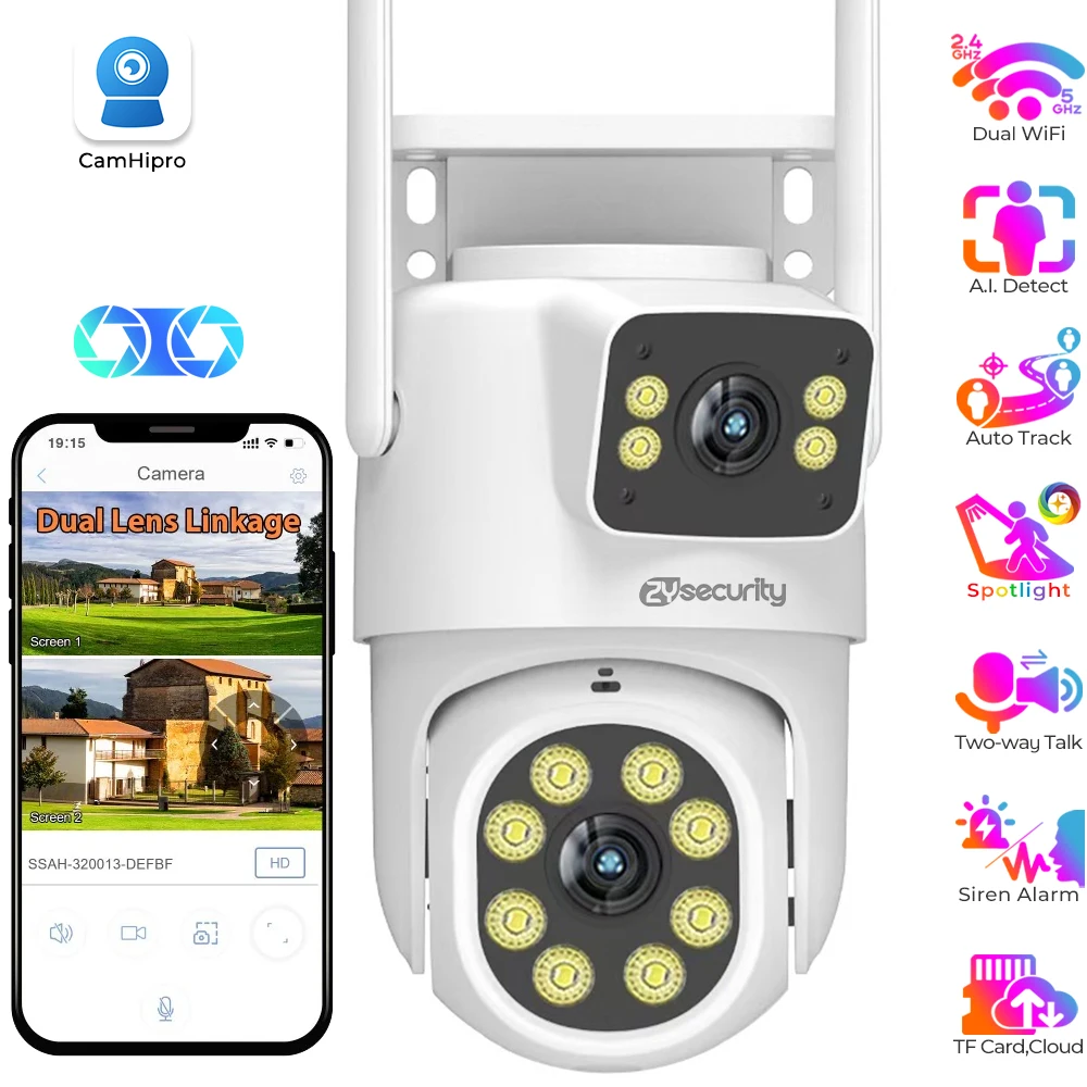 2MP + 2MP Dual Lens Sicherheit Kamera Outdoor WiFi PTZ IP Kamera AI Menschliches Erkennen Auto Tracking Drahtlose CCTV Kamera CamHipro app Image