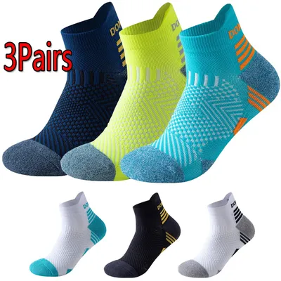 3 Pairs Marathon Running Socks for Men Women Professional Thickened Cushioned Sport Ankle Socks Low Cut Breathable Short Socks