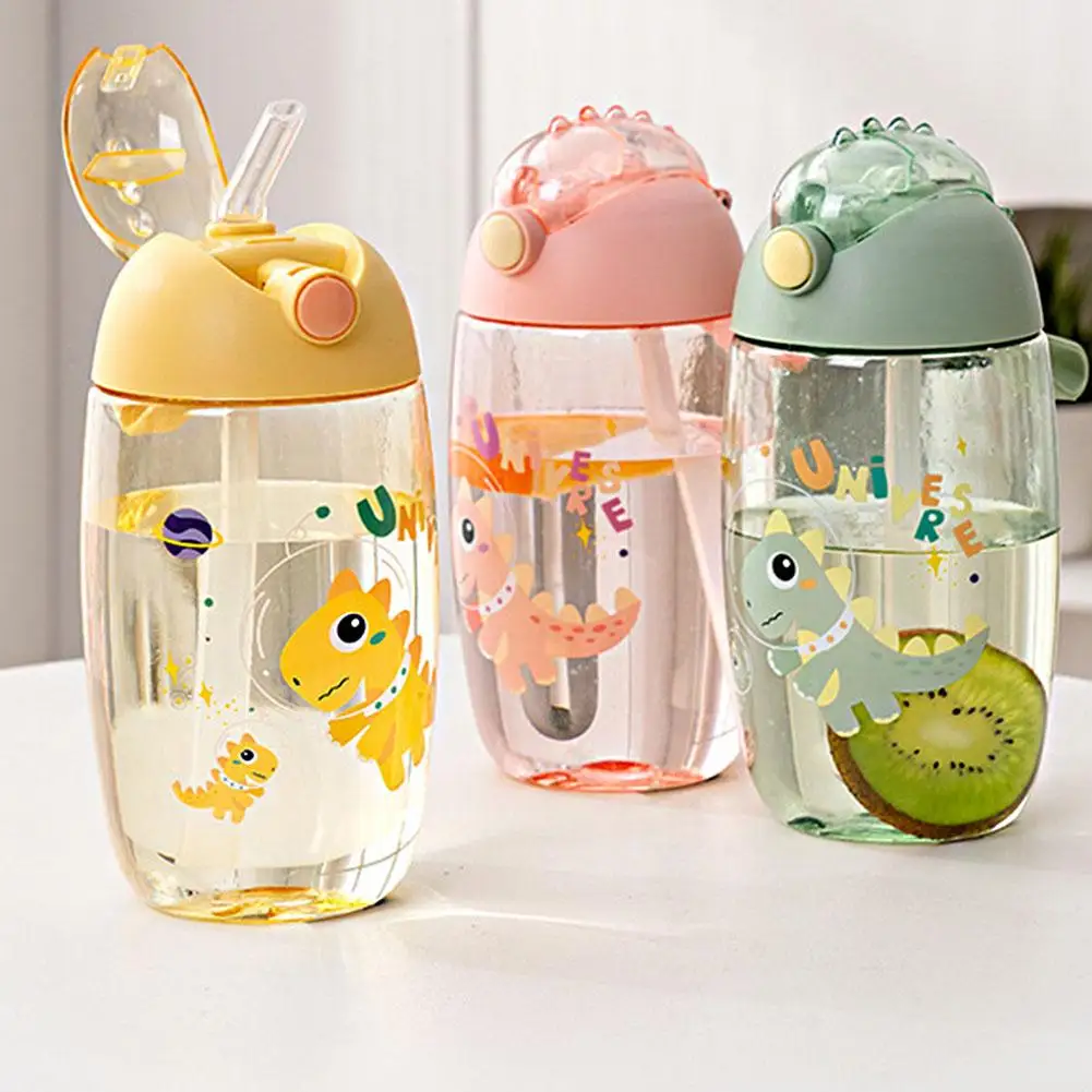 Kinder Wasser Flasche Für Schule Tragbare Cartoon Dinosaurier Schnabeltasse Kreative Fütterung Tasse Mit Strohhalme Und Deckel Drink ﻿ Image