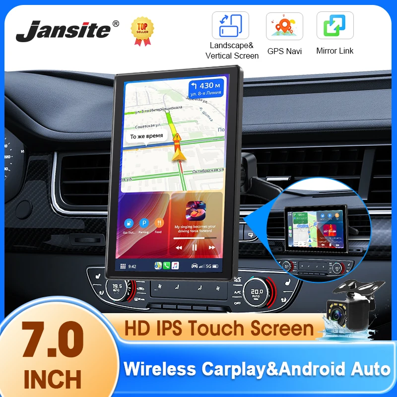 Universeller tragbarer 7-Zoll-Carplay-AI-Bildschirm, IPS-Bildschirm, kabelloses Carplay, Android, Auto, GPS-Navigation, Bluetooth-Multimedia-Player Image