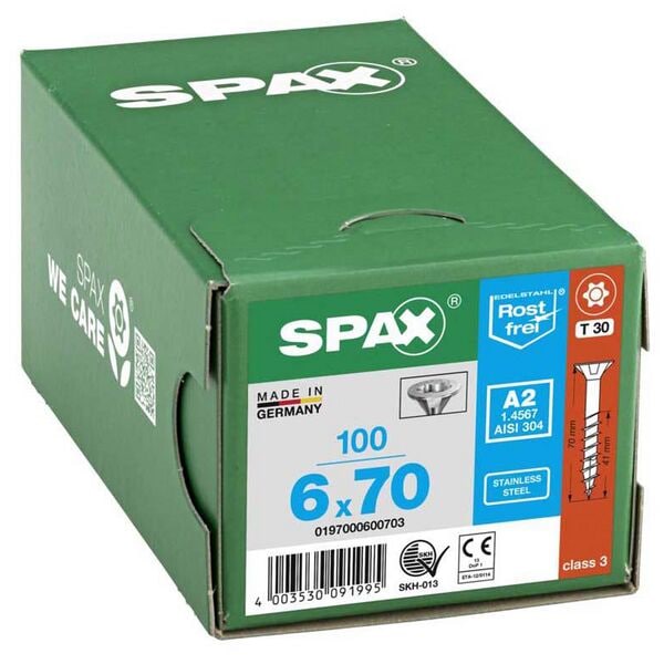 SPAX Universalschrauben T30 Senkkopf Edelstahl A2 6 x 70 mm 100 St. silber Image