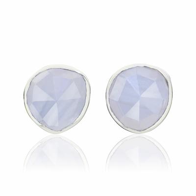 Sterling Silver Siren Gemstone Stud Earrings Blue Lace Agate