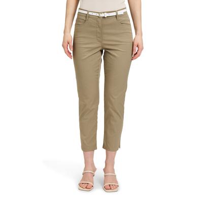 Stoffhose BETTY BARCLAY "Betty Barclay Sommerhose mit Gürtel", Damen, Gr. 46, Normalgrößen, braun (soft olive), Obermaterial: 97% Baumwolle, 3% Elasthan., Basic, slim fit 3/4-Länge, Hosen, Mit Gürtel Image