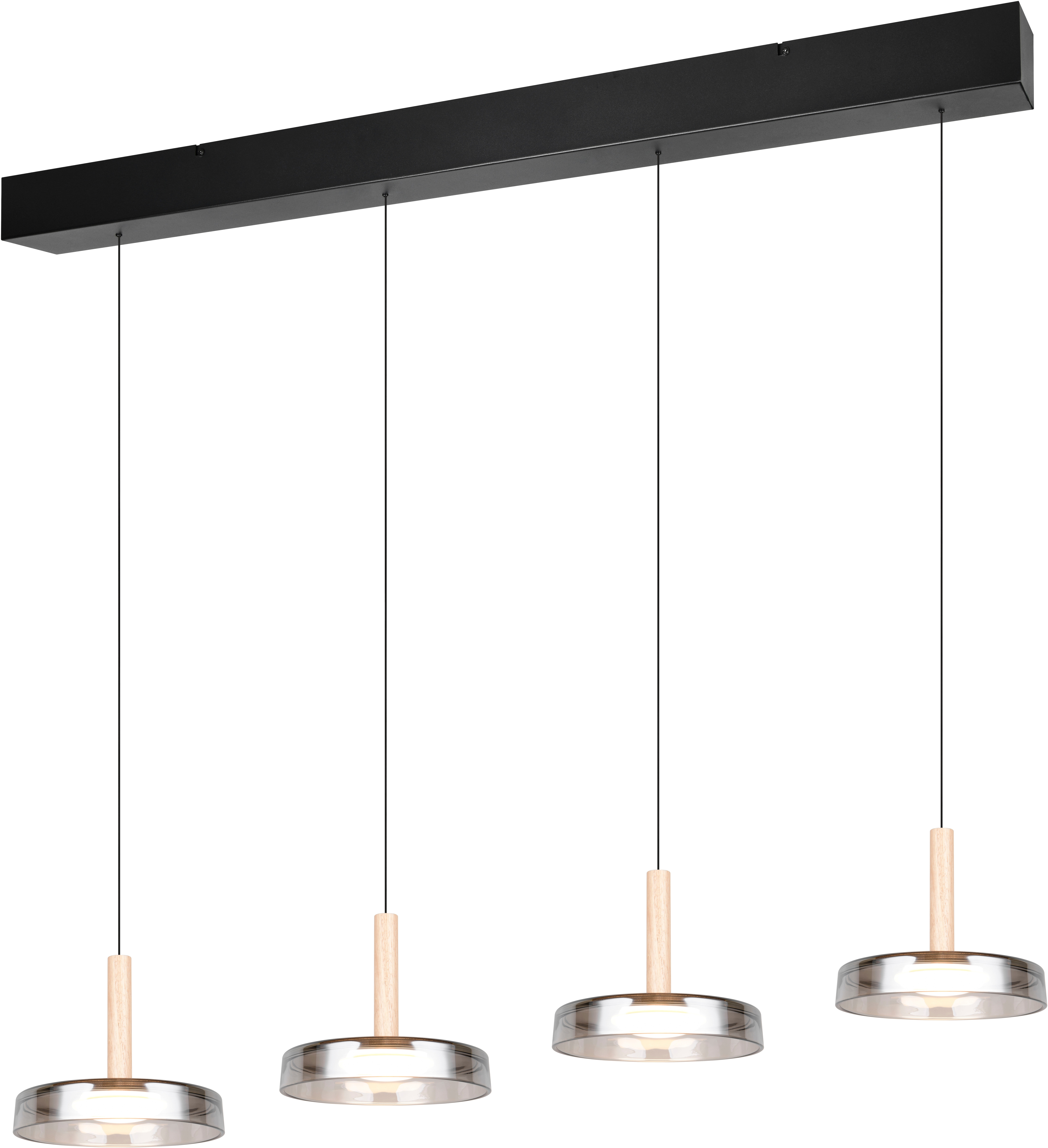 TRIO LEUCHTEN LED Pendelleuchte "CELESTE dimmbare LED Hängelampe aus Metall Glas & Holz, 7,5W 750 Lumen", schwarz (schwarz matt), 4, H: 200cm, 1 Stk., Leuchten, 4-flammig einfach höhenverstellbar von 50-200 cm 3-Stufen Dimmfunktion Image