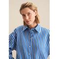 Longbluse SEIDENSTICKER "Schwarze Rose", Damen, Gr. M (38), blau, 100% Leinen, gestreift, oversize, ohne Ausschnitt, Langarm, Blusen, 1/1 Kragen Streifen