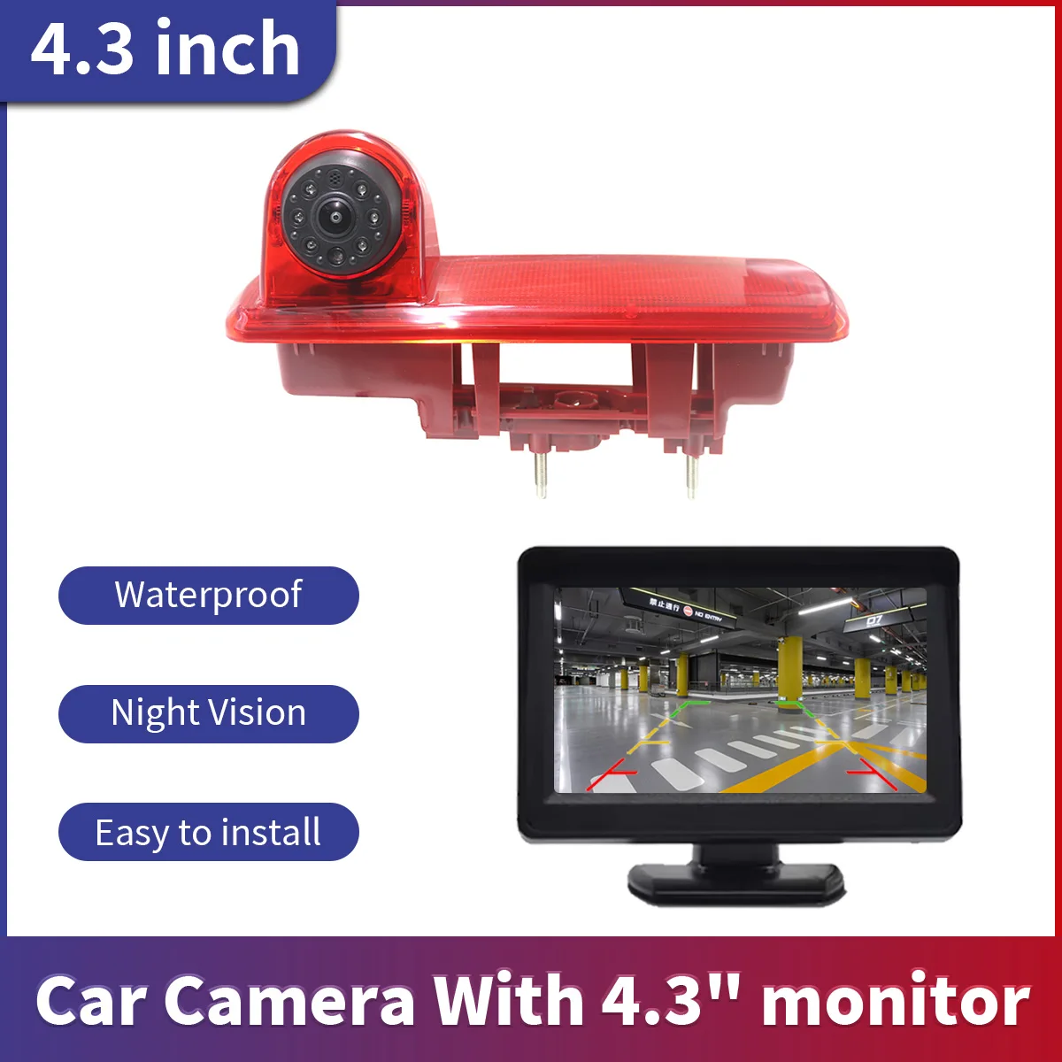 Auto Bremslicht Wasserdichte Nachtsicht Reverse Kamera Mit 4,3 zoll Auto Desktop-Monitor Für Opel Vivaro 2014 Renault Trafic 3 Image