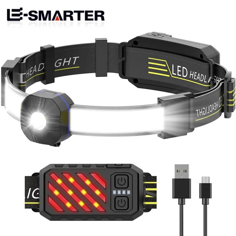 COB-Stirnlampe mit starkem Licht, wiederaufladbar, tragbar, für Angeln, Outdoor, Reiten, Camping, 10 Beleuchtungsmodi, Stirnlampe Image