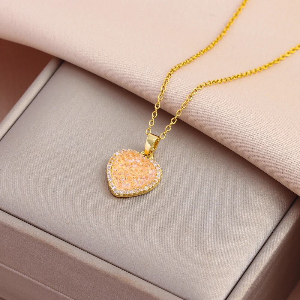 Neu In Süße Sexy Candy Farbe Orange Herz Anhänger Halsketten Für Frauen Weibliche 18K Gold Überzogene Edelstahl Hals Kette schmuck Image